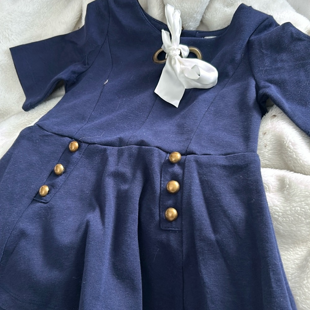 NWT Savannah Infant Baby Sailor Dress‎ Navy Knit Brass Buttons 12-18 M